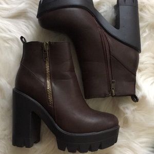 Brown platform booties